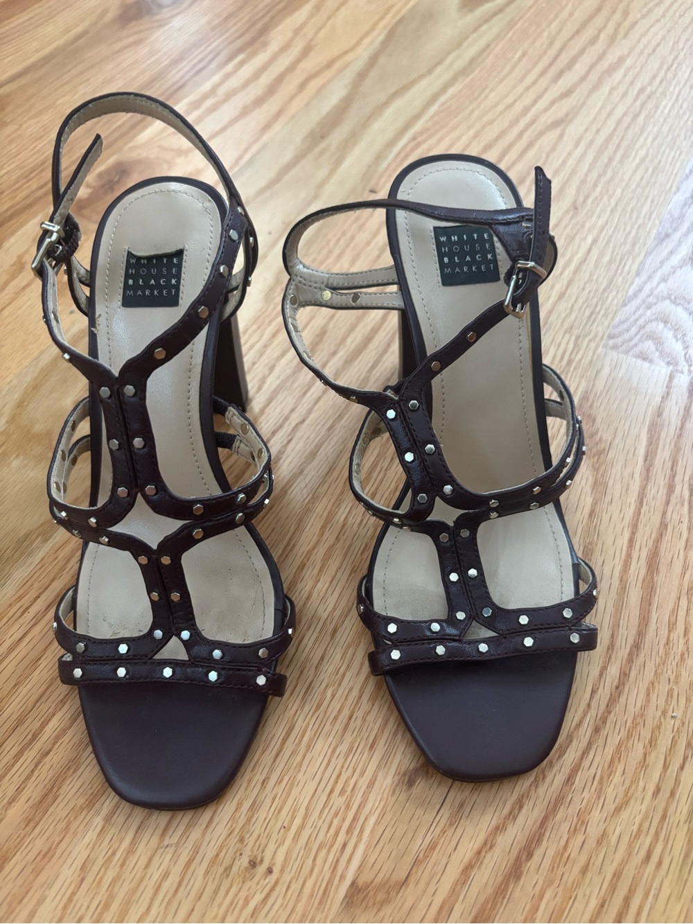 White House Black Market Dark Brown Studded Strappy Heels
